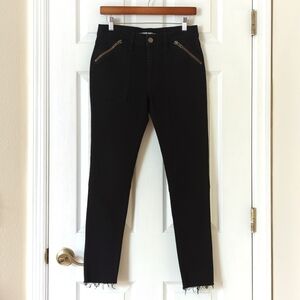 Etienne Marcel High Rise Zip Pocket Ankle Cropped Raw Hem Skinny Jeans Black 28